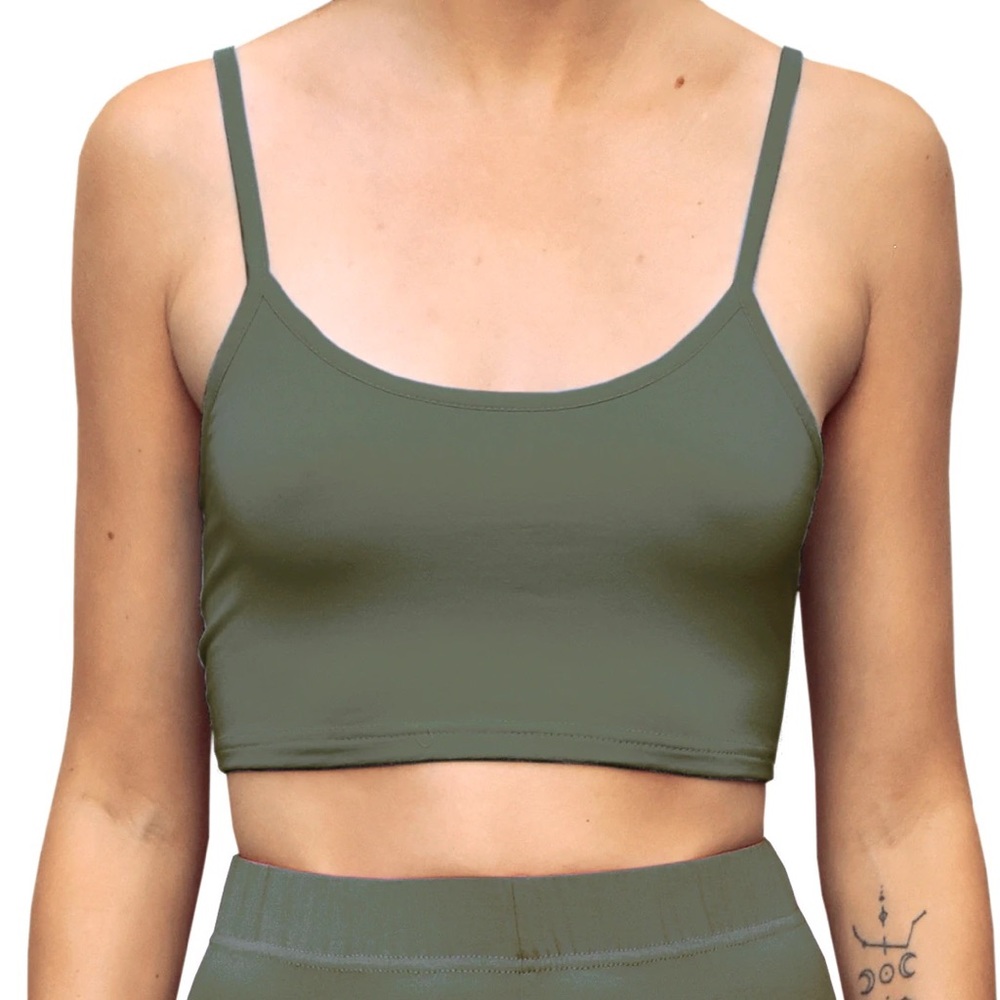 Cropped tank top - solid olive green